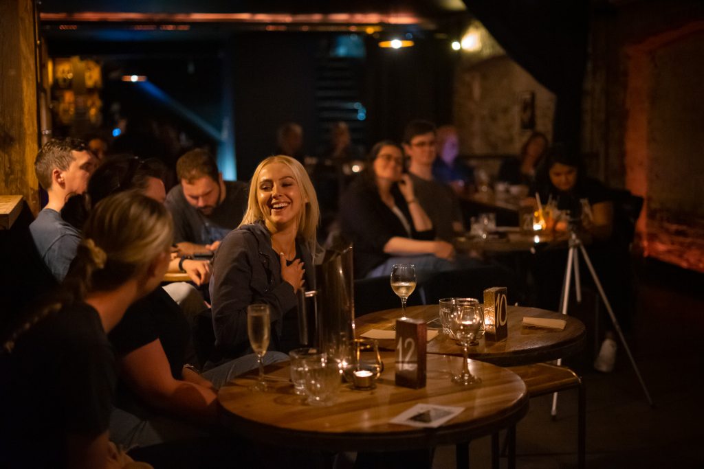 woman laughing, having a good time